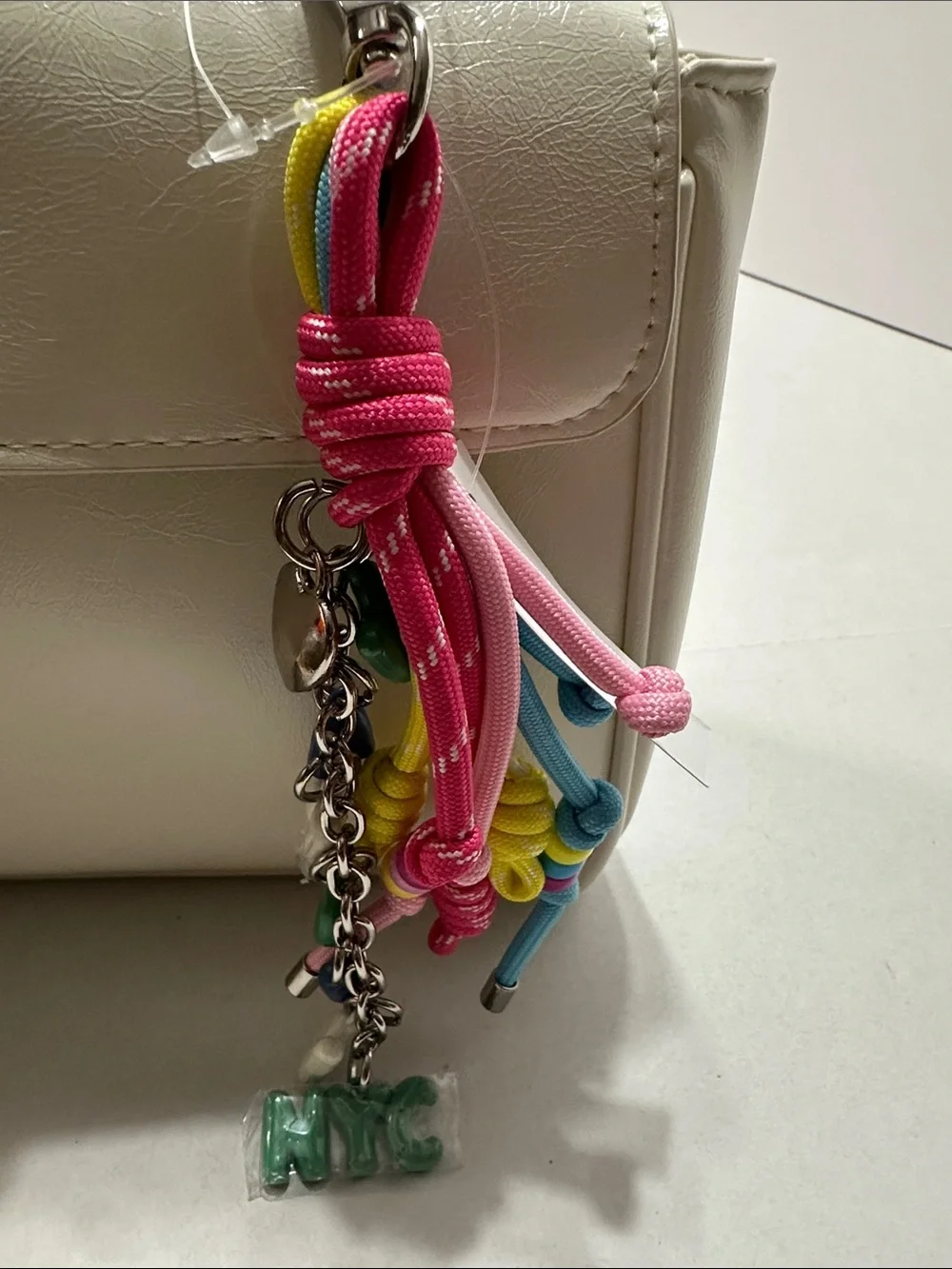 Madden NYC Cream Top-Handle Satchel with Colorful Charm